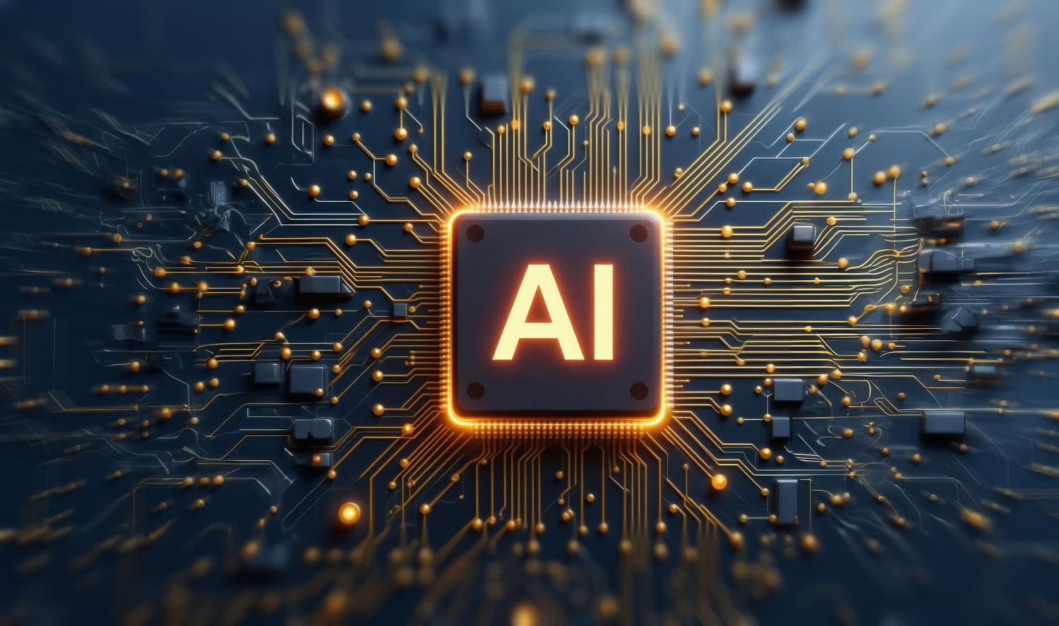 Glowing AI processor chip on a circuit board, representing where AI-powered learning delivers impact