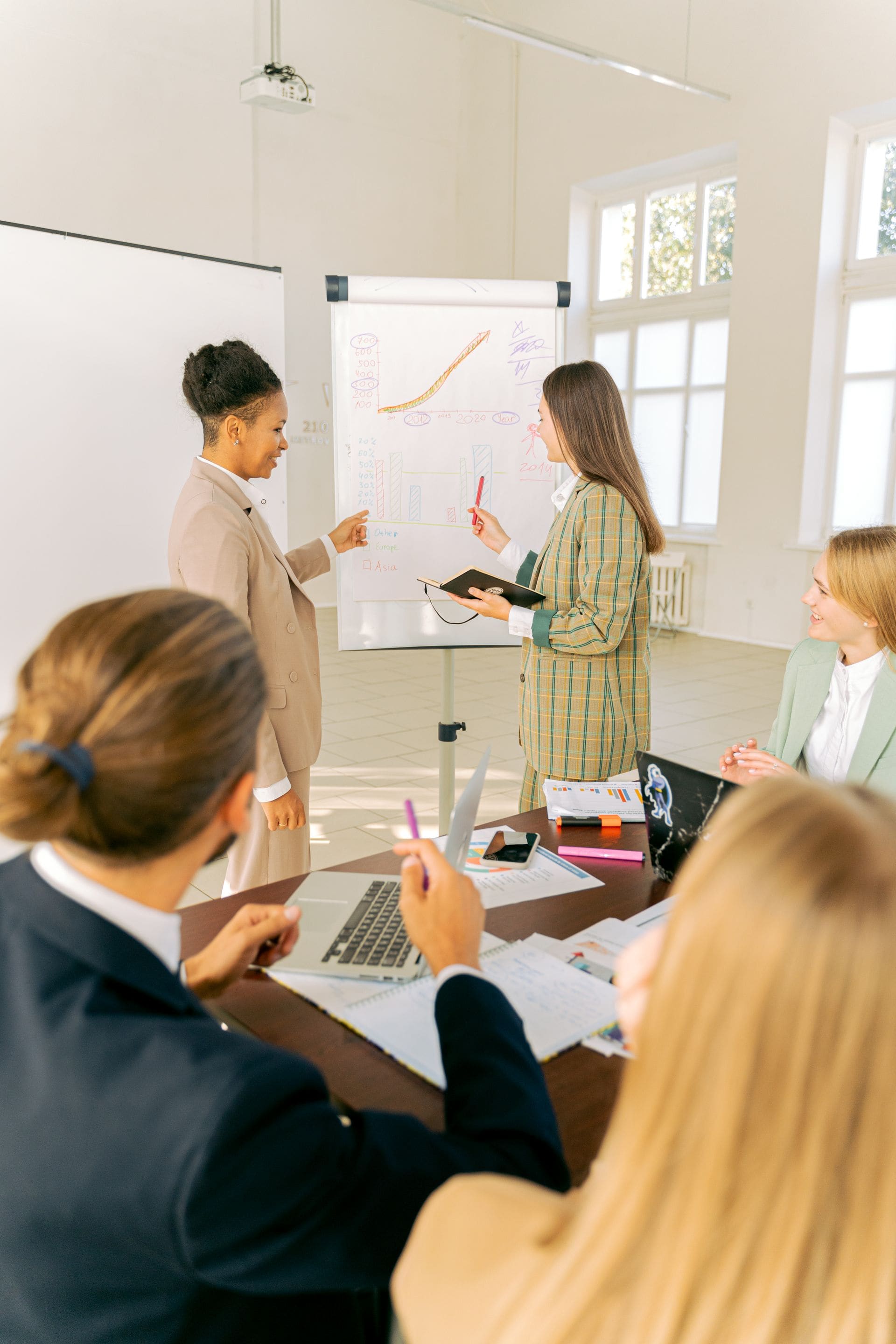 Presenter sketching a growth chart on a whiteboard