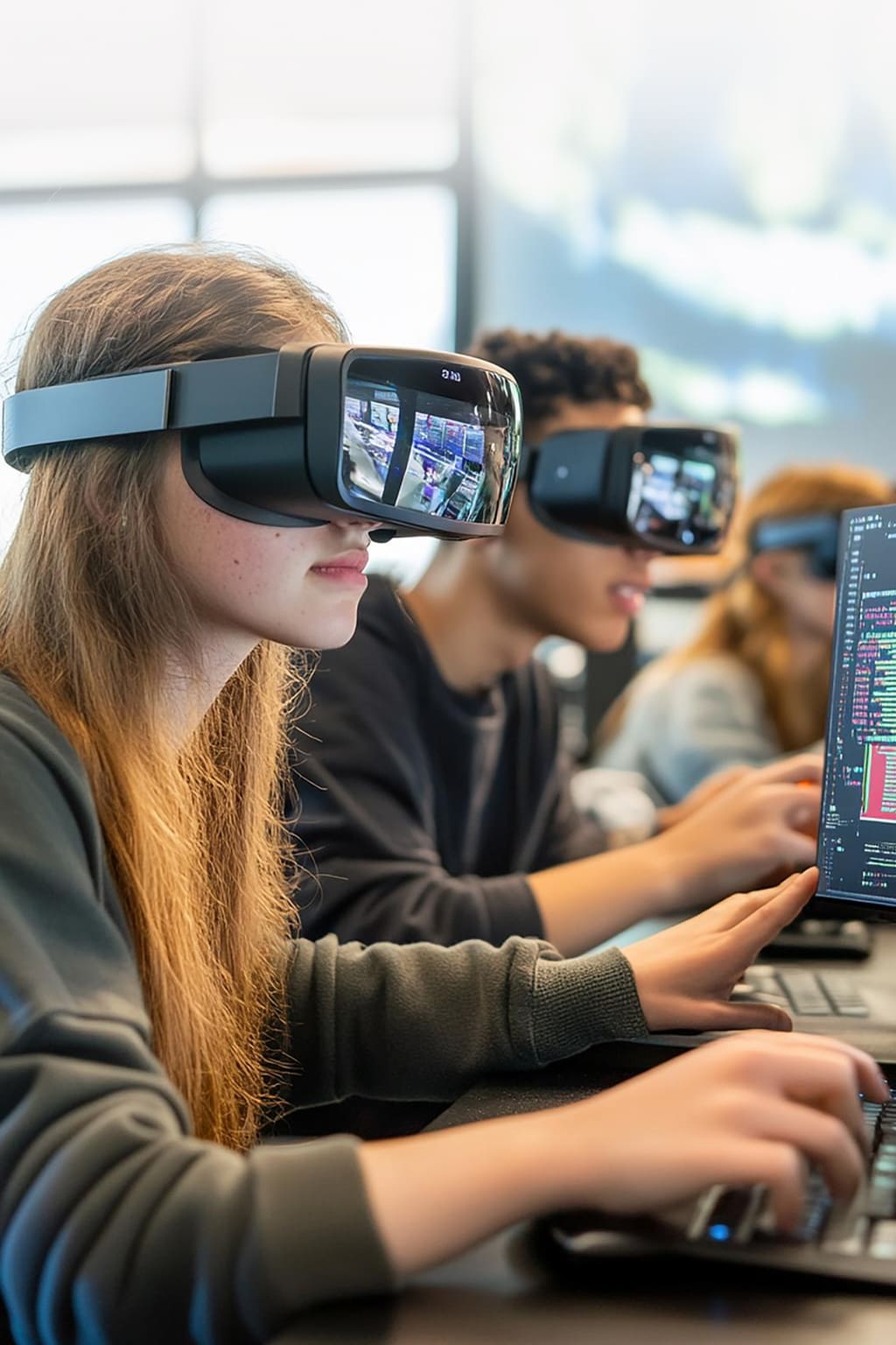 Learner wearing a VR headset practising an immersive training simulation