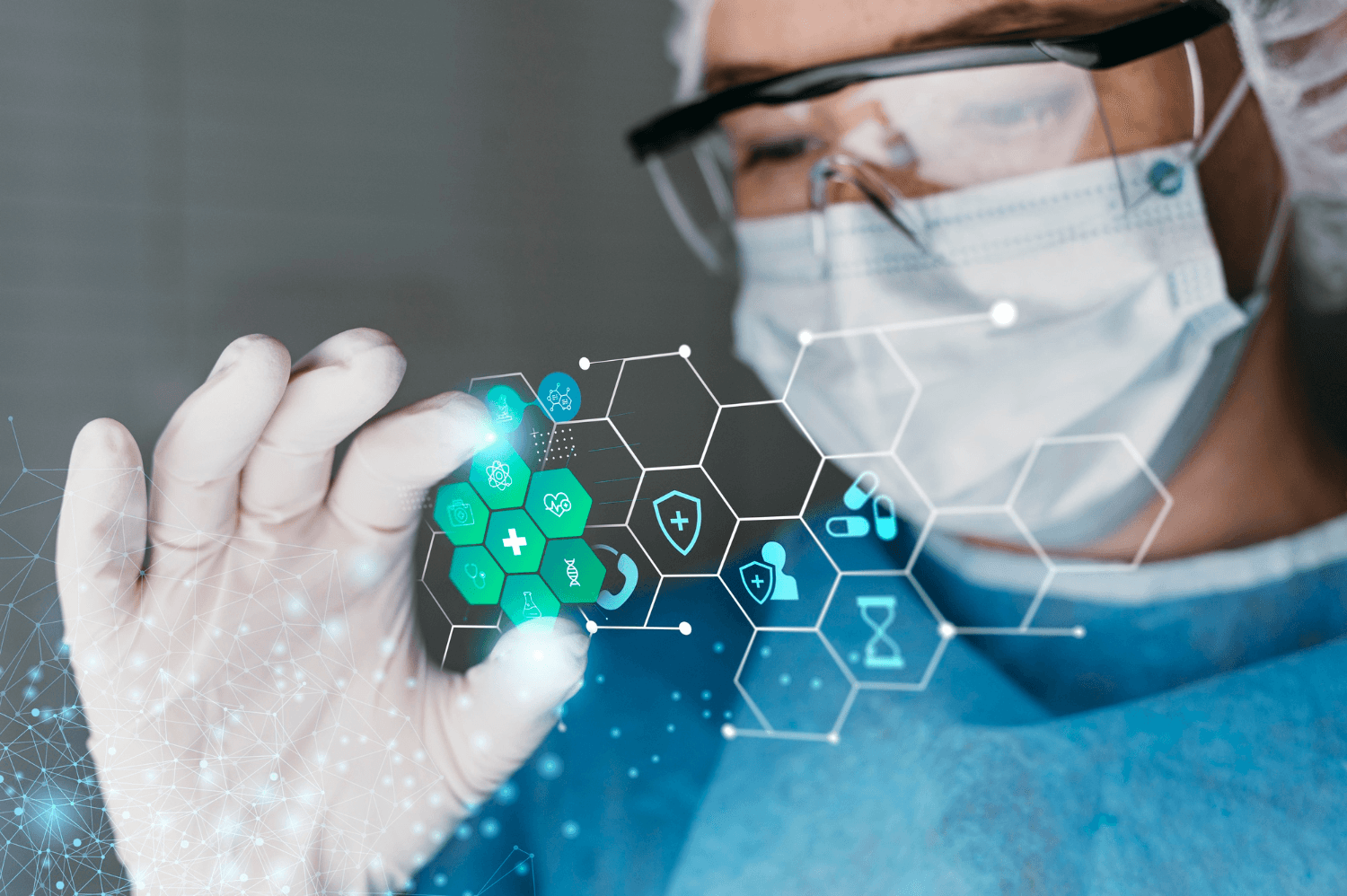 Healthcare professional interacting with a digital medical interface